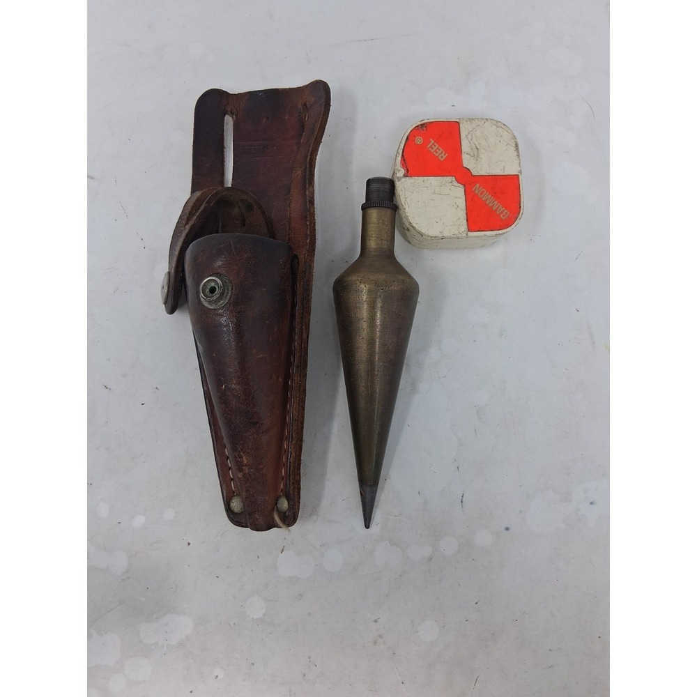 22 oz Brass Plumb-Bob with Steel Tip and Leather Holster PLUS Gammon Reel